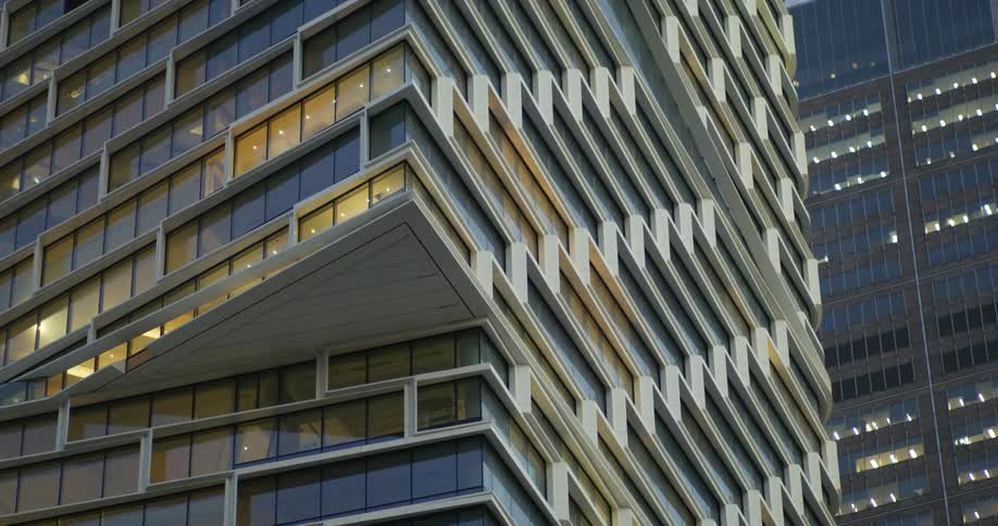 The building is tall with clear windows