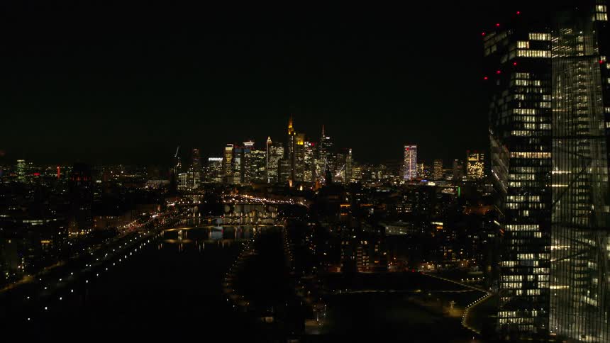 Big city skyline lit up at night