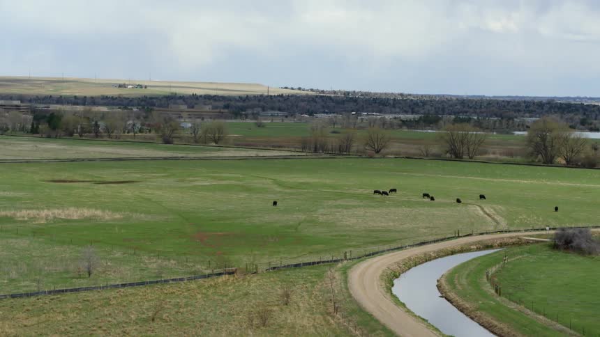 An aerial view of farm land outdoors