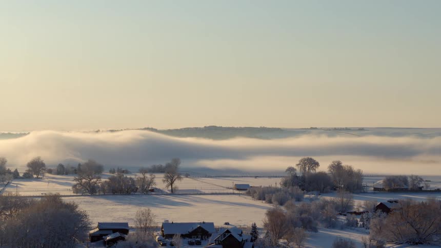 Aerial view of a rural area is displayed in winter