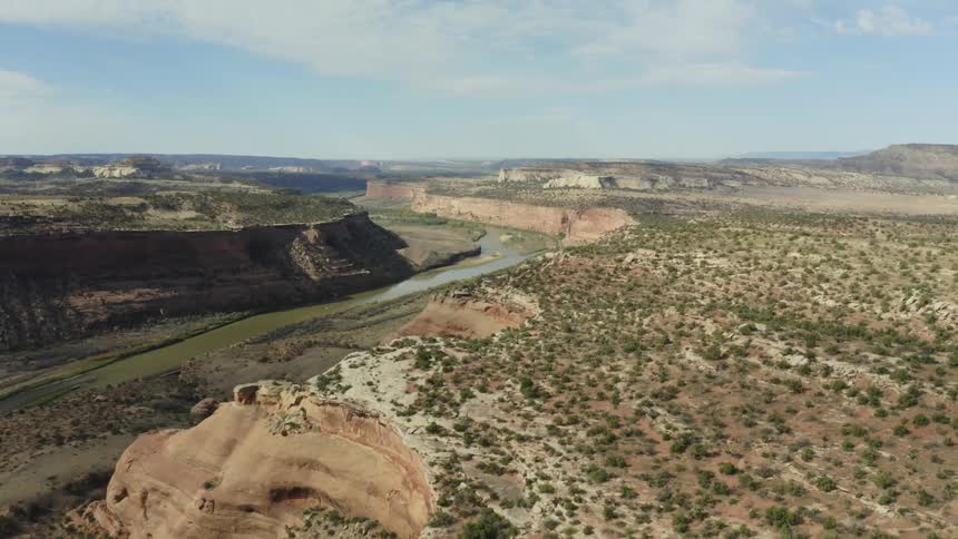 An aerial view of a river in a valley