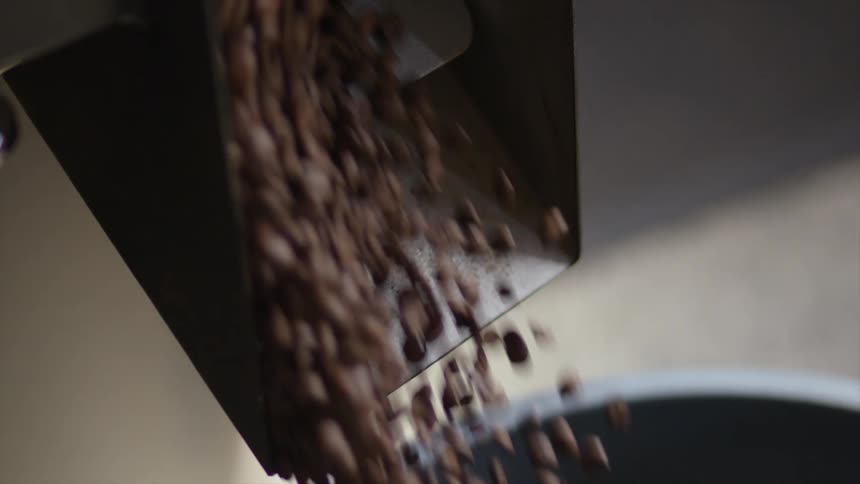 Coffee beans pour from the machine
