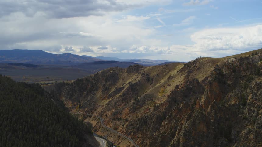 Aerial view of moutains in spring is displayed