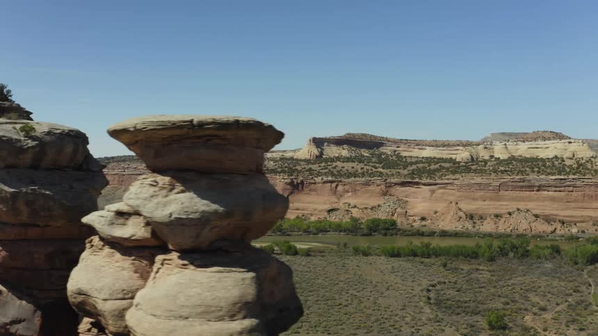 A landscape view of a river in the badlands