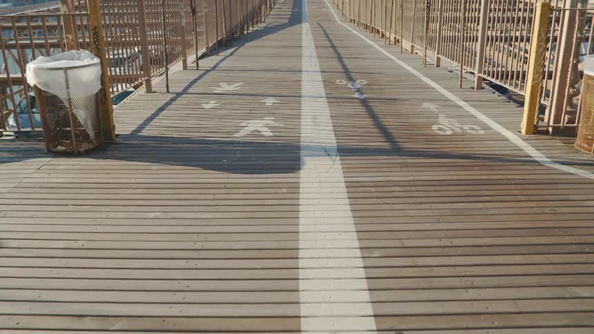 Pedestrian and bicycle overpass and walkway over the brooklyn bridge in new york