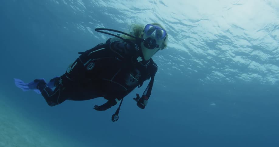 A scuba diver swims in the ocean