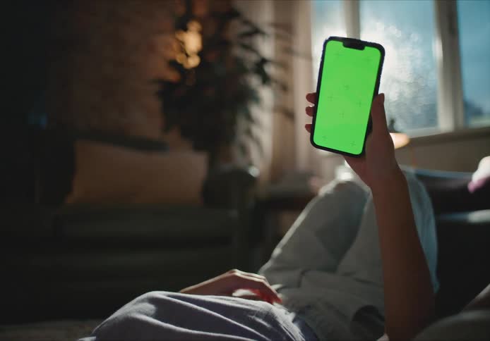 A woman is laying on the floor using a cell phone