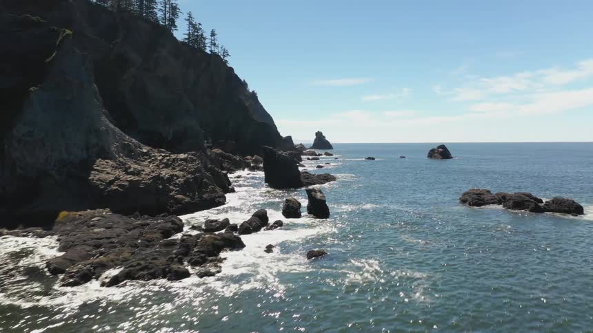 The shore is full of large stones