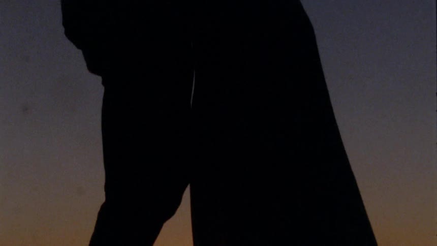 Silhouette of a couple kissing at sunset overlooking the ocean