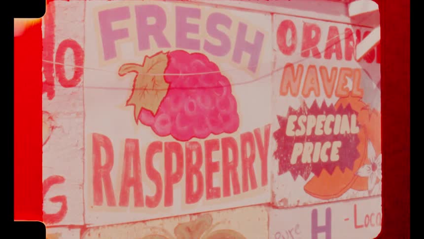 Vintage shot of a colorful fruit stand sign