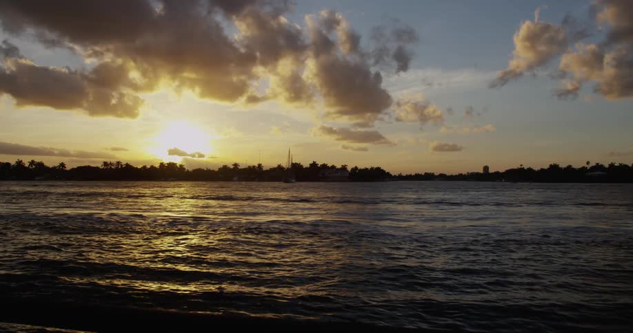 View from the beach of the sun setting