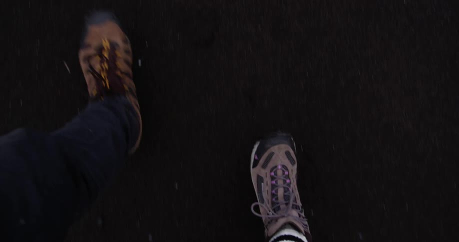 Close up of feet walking in the dirt