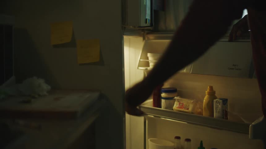 A person opens the fridge door and takes out a beer bottle