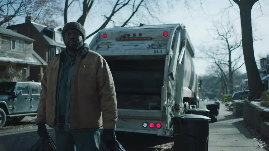 A man is standing next to a garbage truck