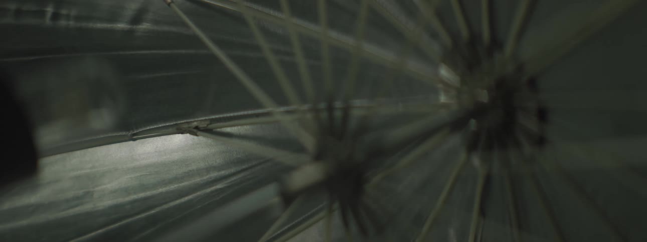 Flashes reflecting on the umbrella of a bouncer