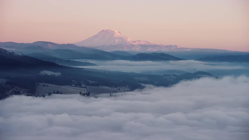 Blue Hour sunrise of Mount Adams and rural America on a frigid winter morning