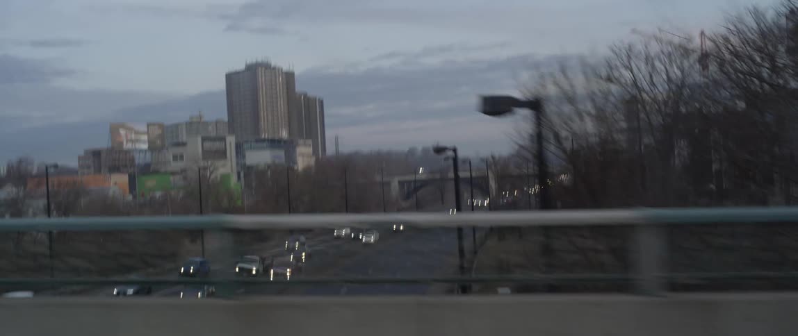 Moving over a highway overpass in a city