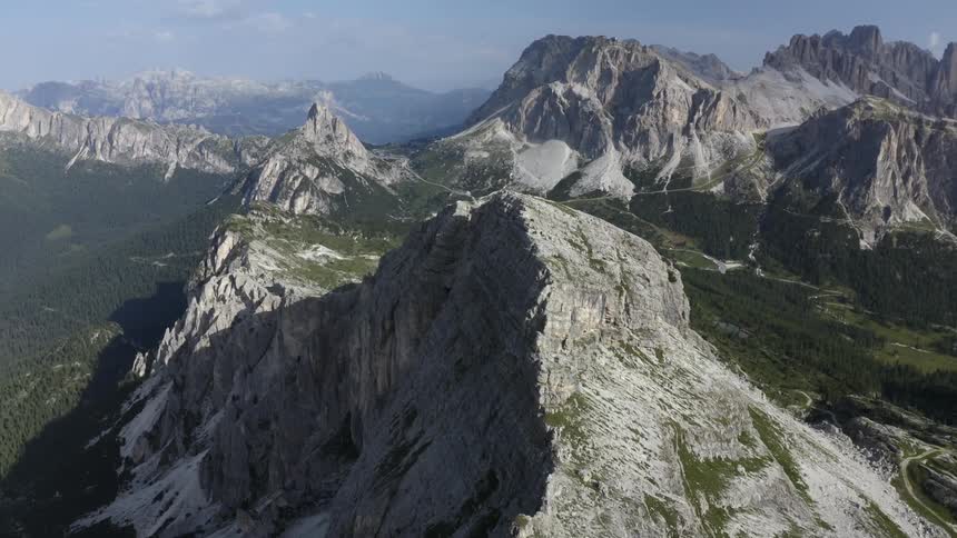 An aerial view of a mountain range
