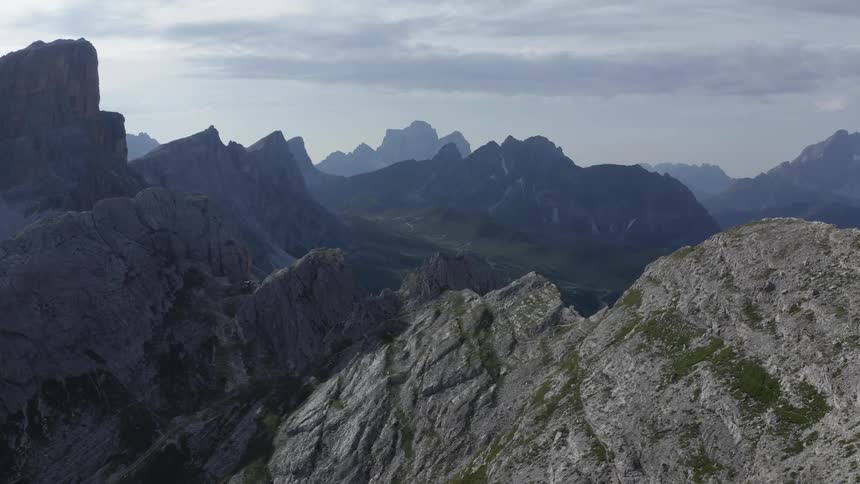 An aerial view of a mountain range