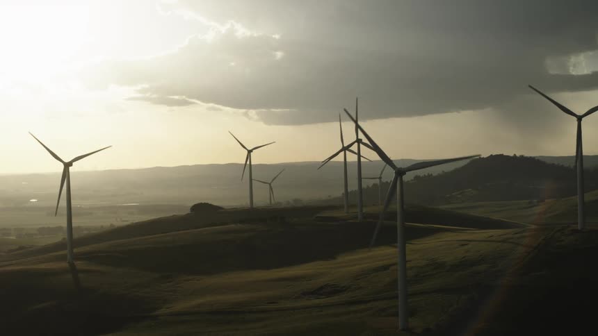 Several wind turbines on a hill