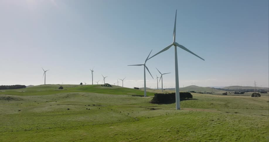 Turbines spinning on a wind farm