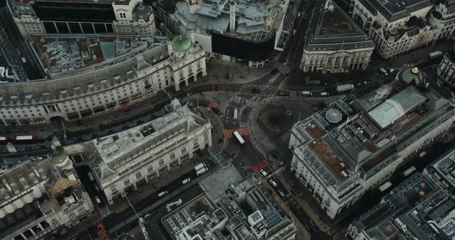 An aerial view of a city with buildings