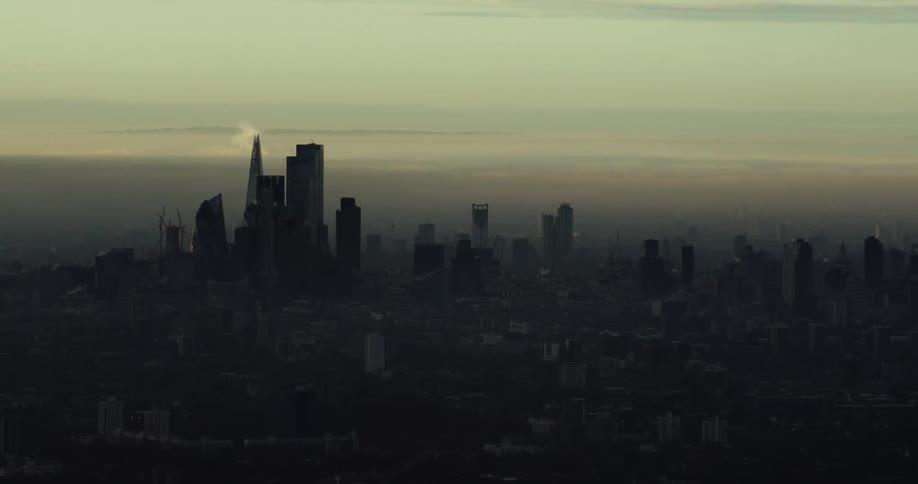 Silhouette of the dark city skyline at evening