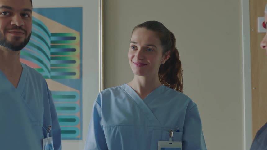 Hospital staff meet up and talk