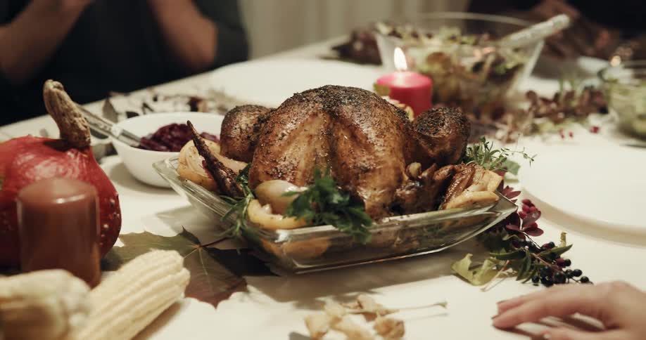 Turkey on display on a thanksgiving dinner table