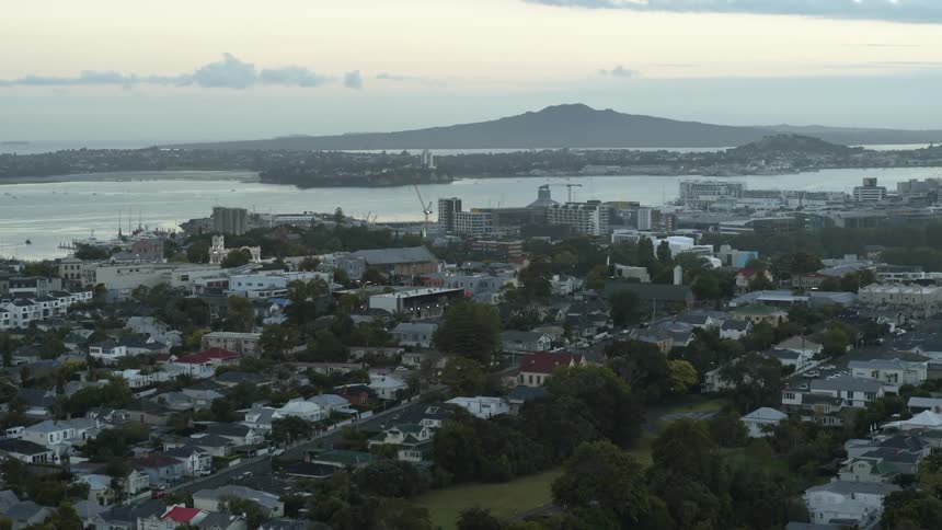 The water surrounds the coastal town