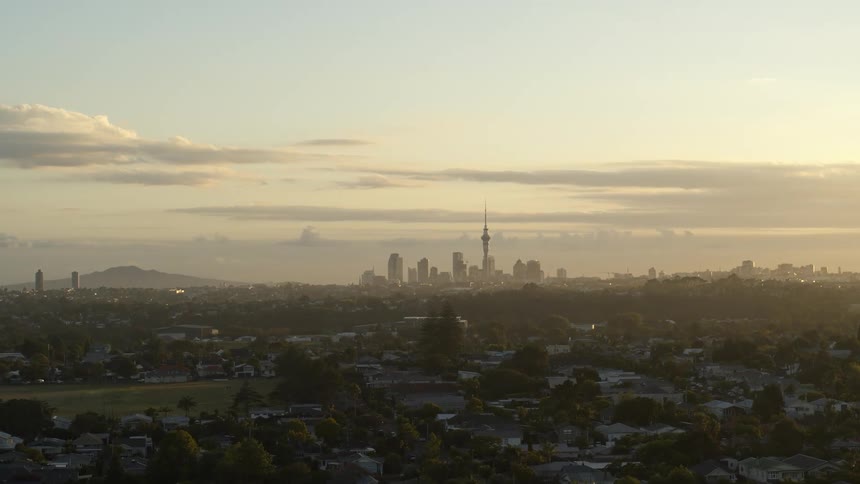 Aerial view of high rise buildings with skyscraper in the city at dawn