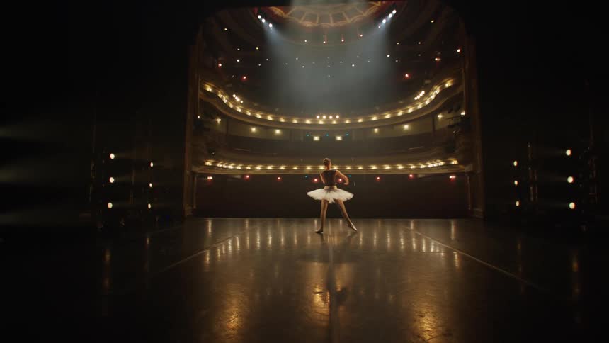 A ballerina is performing on stage