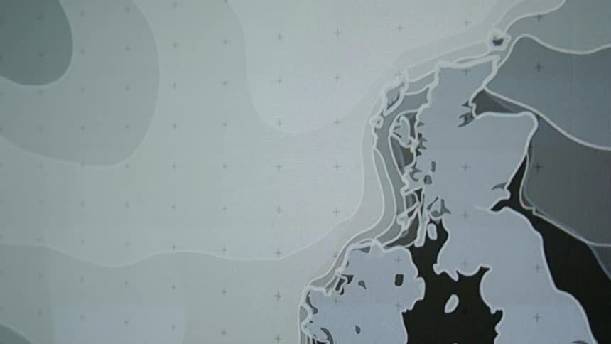 A display has islands with lines flashing around it