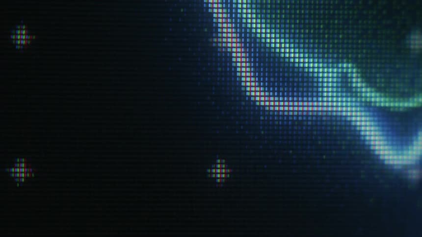 Close up of a monitor with flashing white lines
