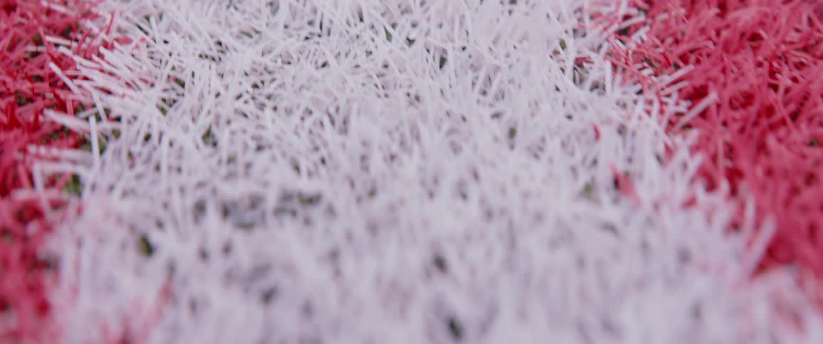 The grass is painted with red and white stripes