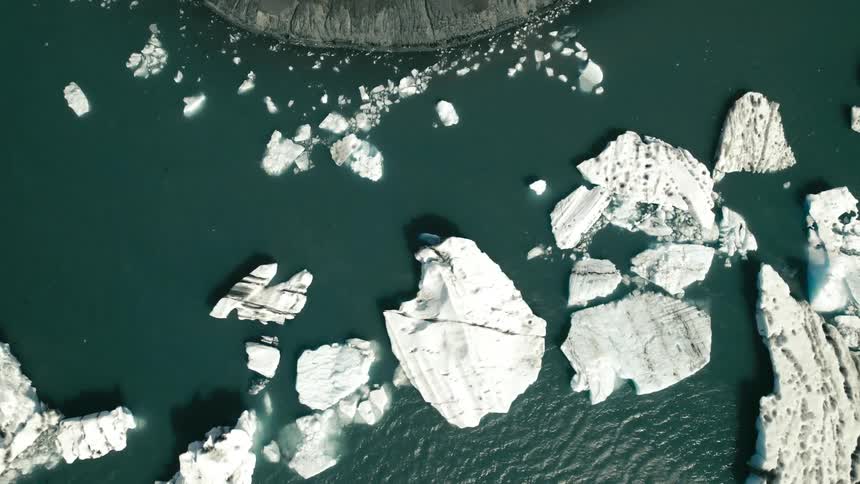 Aerial view of broken ice in the arctic water