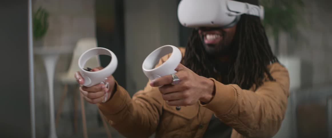 A man playing a game in virtual reality