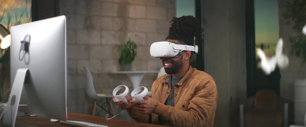 A man playing a game in virtual reality