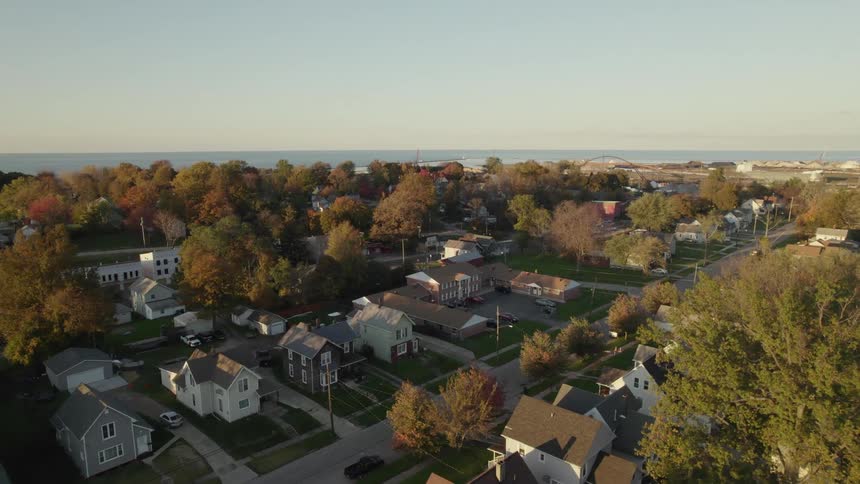 Aerial view of detached houses in the street