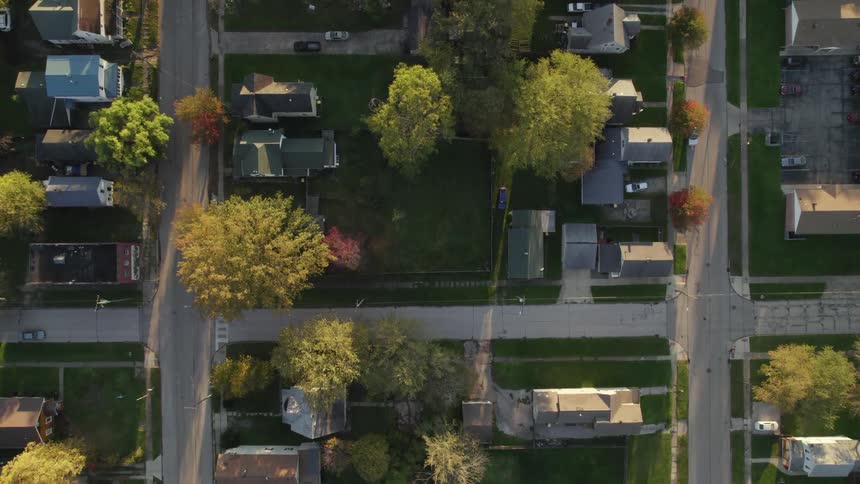 Aerial view of detached houses in the city street