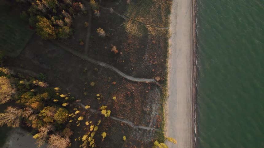 Aerial view of a beach coast is displayed