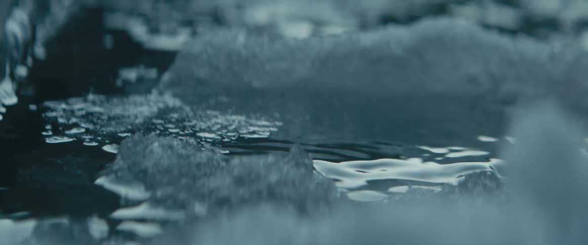 The ice is floating in the water