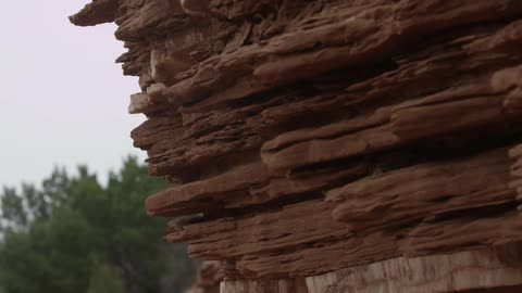 A rock formation near a forest