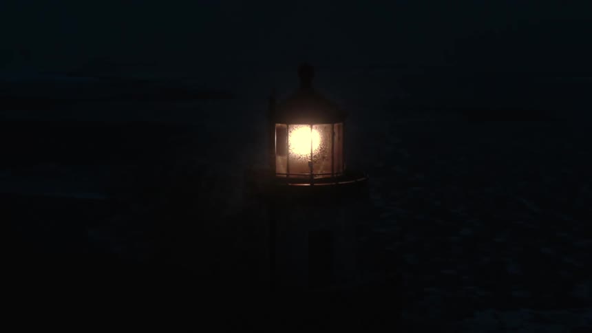 The lighthouse is flashing at night