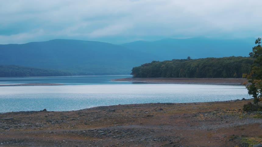 Rippling water on a lake in nature on an overcast morning