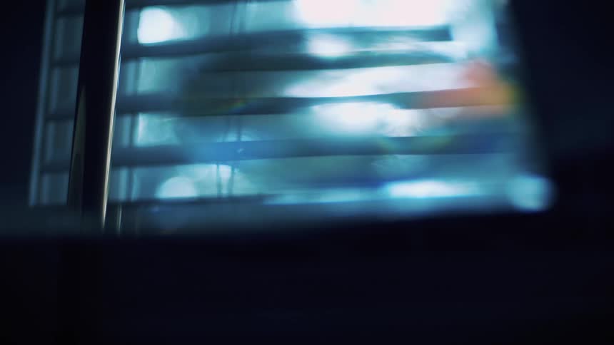 Open blinds show a peek of a home from outside a window