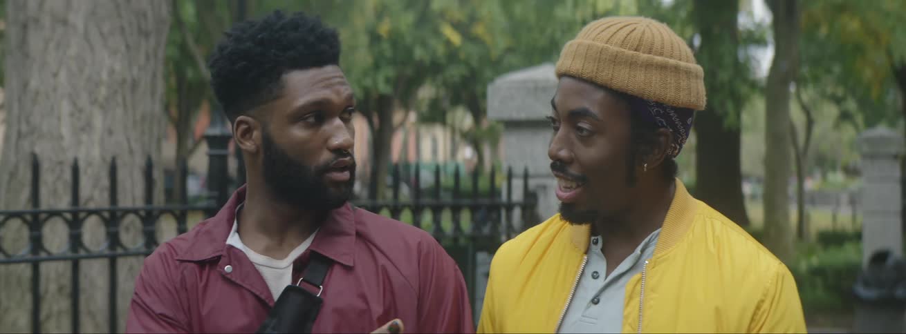 Two friends are walking through the suburbs together