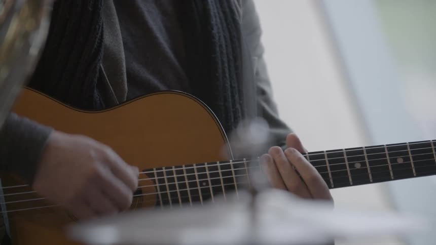 Close up of someone playing a guitar