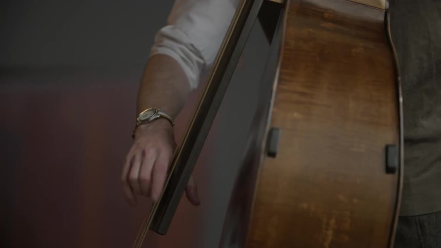 A man plays a standing bass