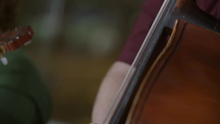 A person is strumming the strings on a musical instrument